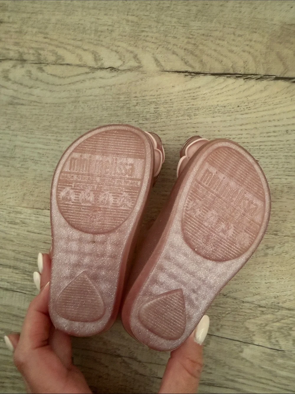 Mini Melissa Rose-Embellished Shimmery Pink Mary Janes